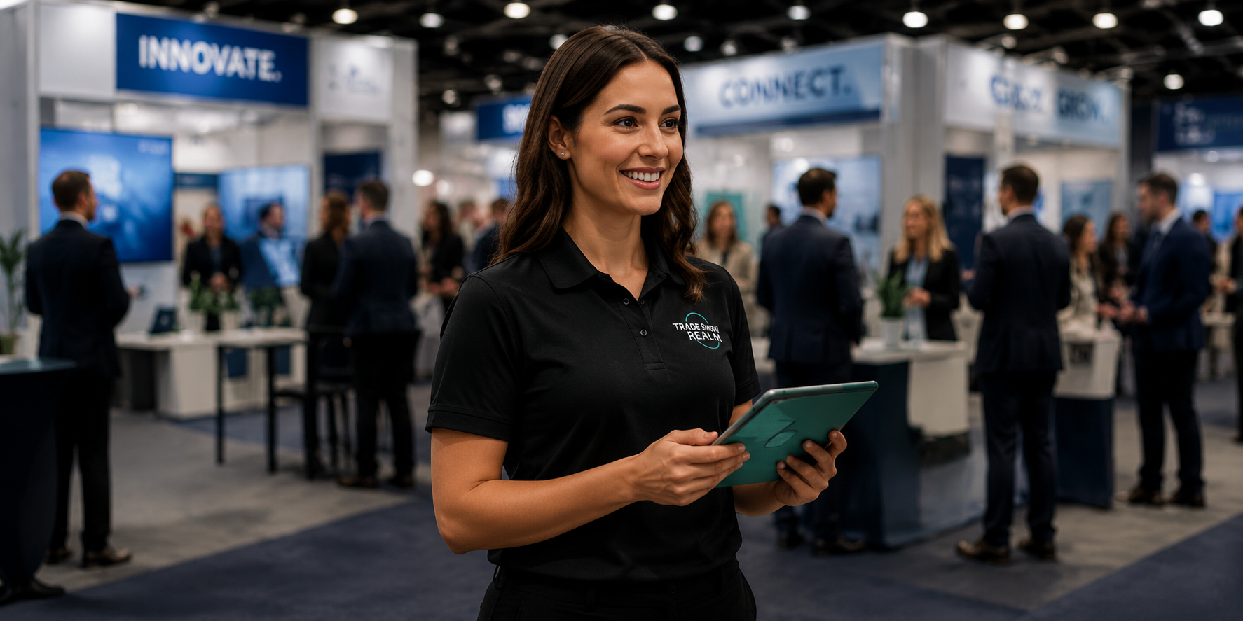 Professional event staff at a trade show