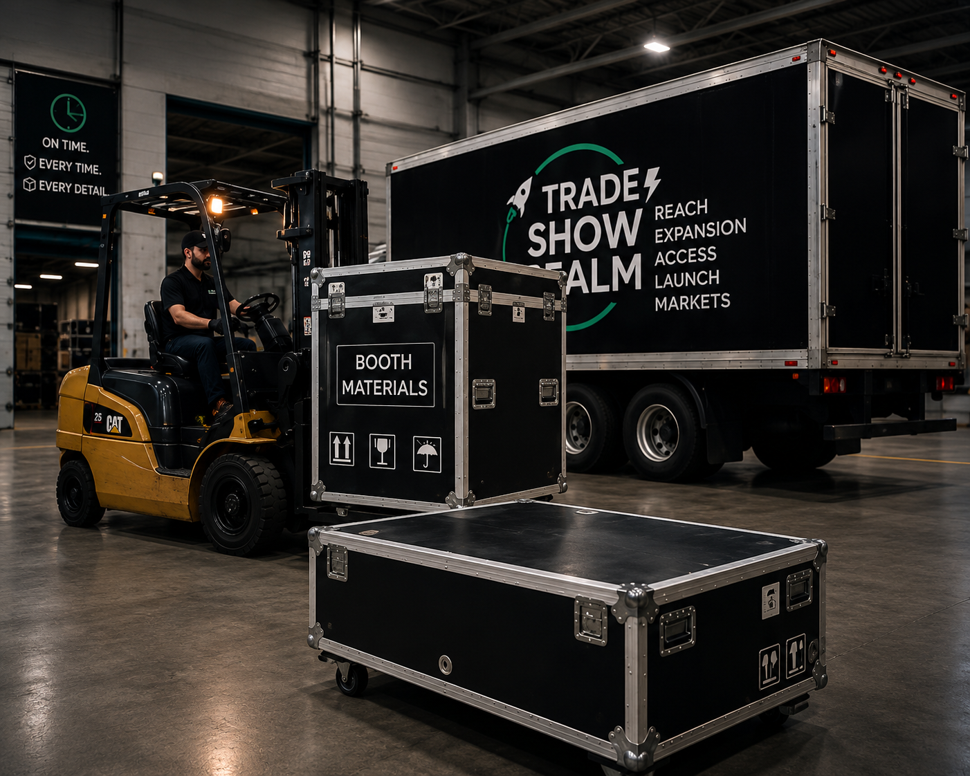 Trade show logistics truck and booth crates
