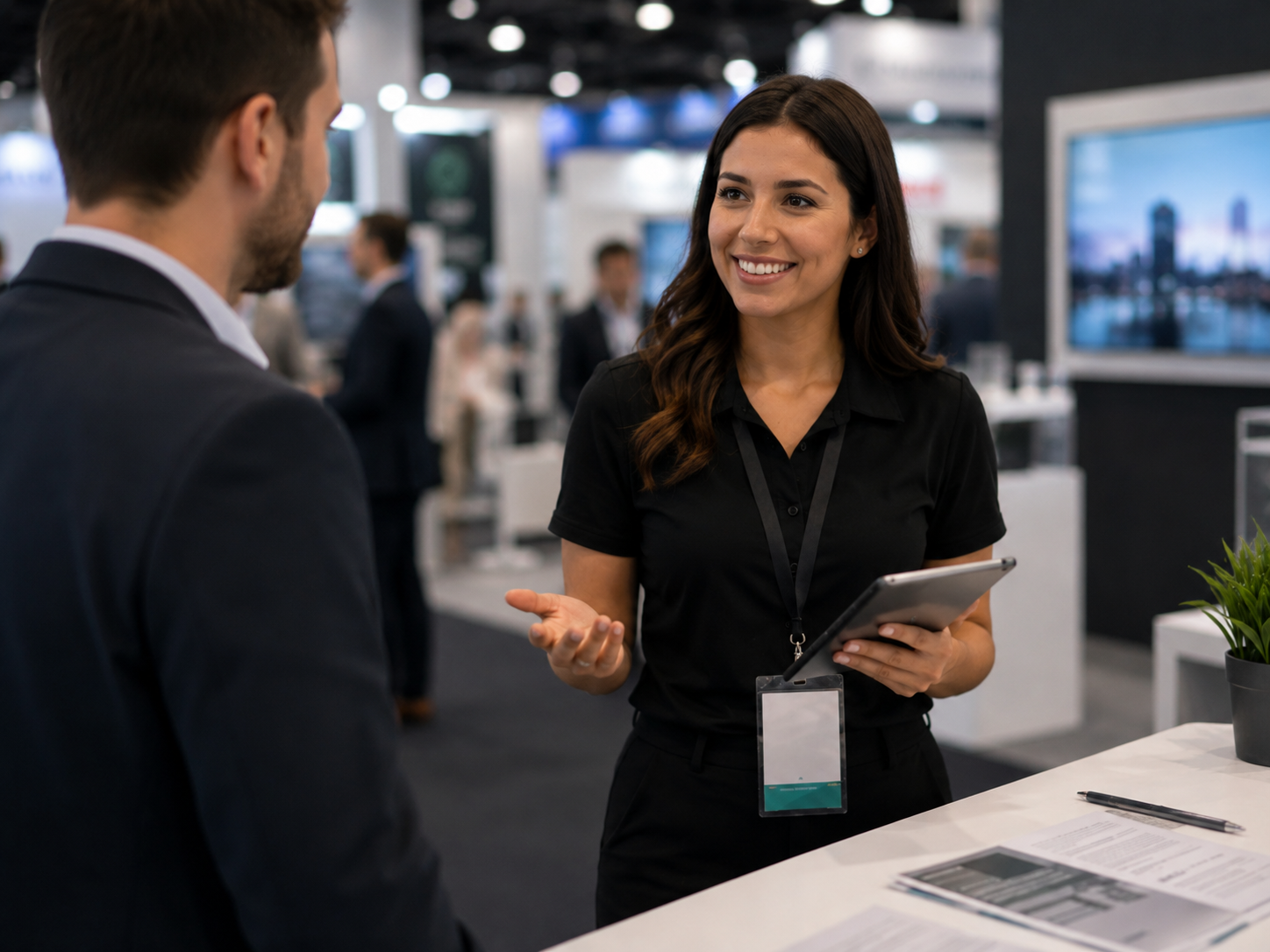Sales representative speaking to an attendee